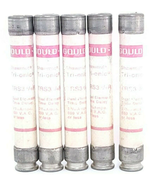 LOT OF 5 GOULD SHAWMUT TRS3 2/10R TRI-ONIC DUAL-ELEMENT FUSES 600V 3 2/10A