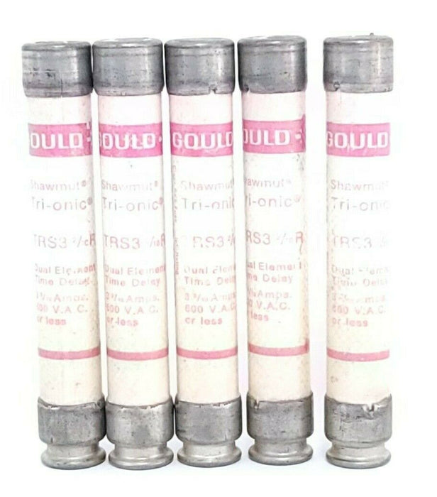 LOT OF 5 GOULD SHAWMUT TRS3 2/10R TRI-ONIC DUAL-ELEMENT FUSES 600V 3 2/10A