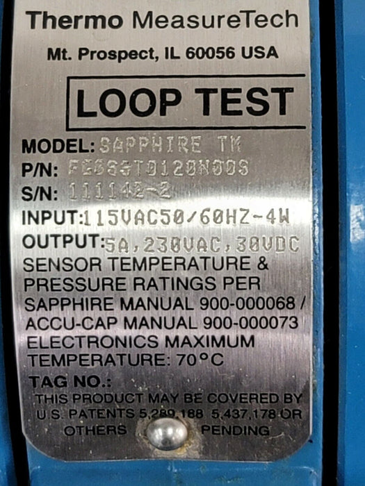 NEW THERMO MEASURETECH MODEL SAPPHIRE TM LOOP TEST FG0SST0120N00S