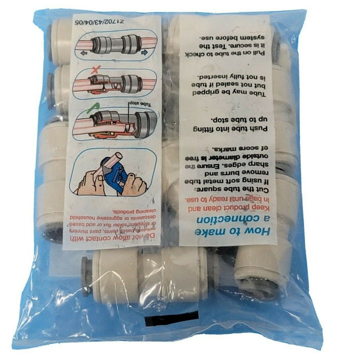 LOT OF 10 JOHN GUEST PI-0416-S CONNECTORS STRAIGHT UNION 1/2IN OD PI0416S 4HN24