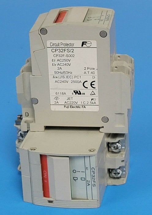 LOT OF 2 FUJI ELECTRIC CP32FS/2 CIRCUIT BREAKERS 2AMP 2POLE, CP32F-S002, CP32FS