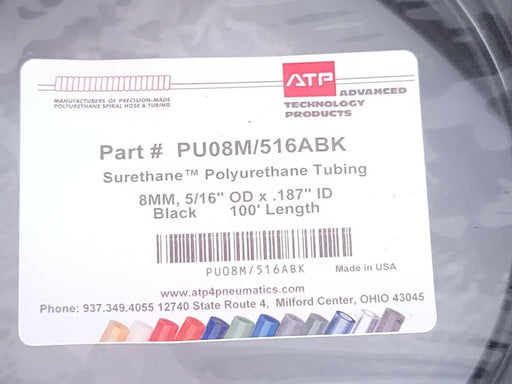 NEW ATP SURETHANE PU08M/516ABK POLYURETHANE TUBING BLACK 100' LENGTH