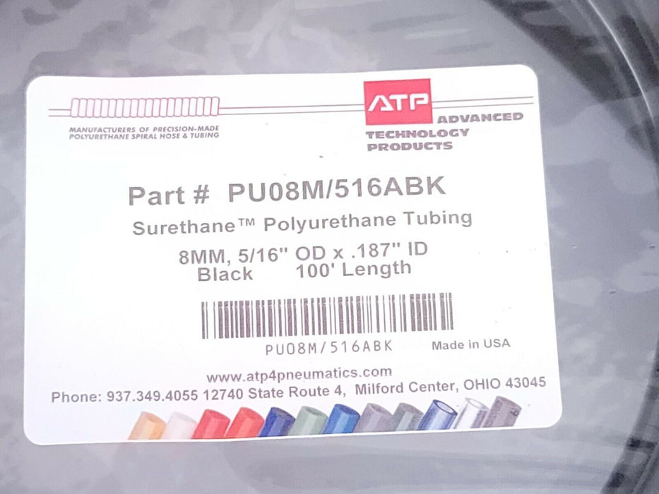 NEW ATP SURETHANE PU08M/516ABK POLYURETHANE TUBING BLACK 100' LENGTH