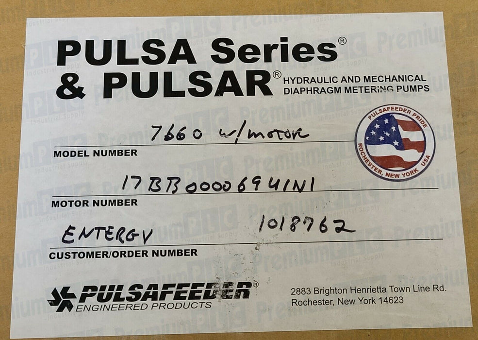 NEW IDEX PULSAFEEDER 7660 PULSA SER. METERING PUMP 15:1 216GPH 7660-S-E W/MOTOR