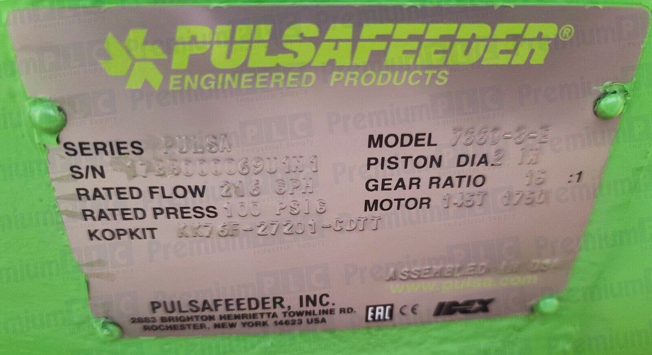 NEW IDEX PULSAFEEDER 7660 PULSA SER. METERING PUMP 15:1 216GPH 7660-S-E W/MOTOR