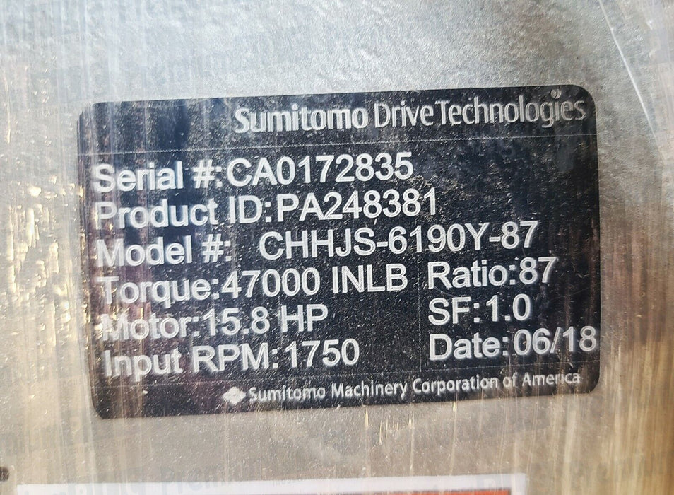 NEW SUMITOMO CHHJS-6190Y-87 GEAR SPEED REDUCER PA248381 RATIO:87:1 W/ADAPTER