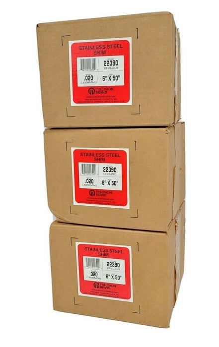 LOT OF 3 NIB PRECISION BRAND 22390 STAINLESS STEEL SHIMS 6'' X 50'' GAUGE .020
