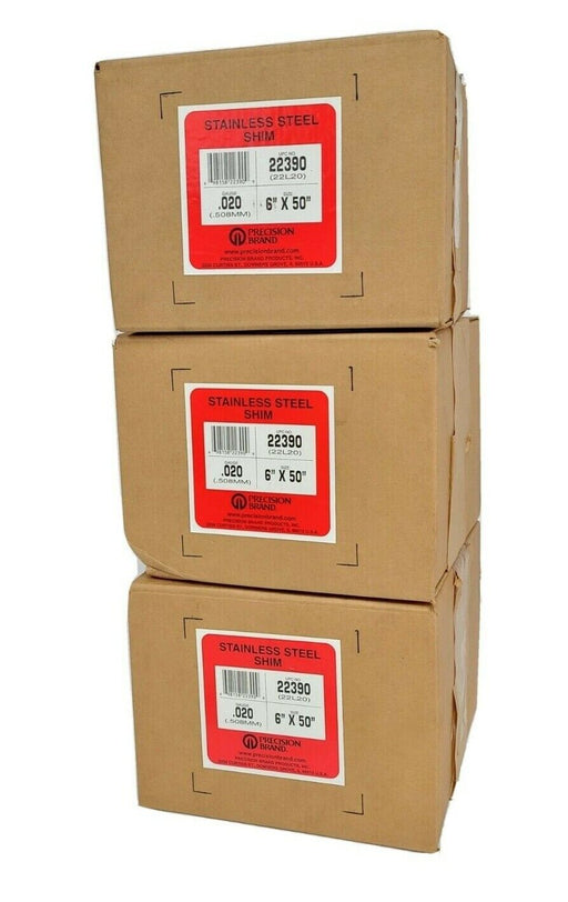 LOT OF 3 NIB PRECISION BRAND 22390 STAINLESS STEEL SHIMS 6'' X 50'' GAUGE .020