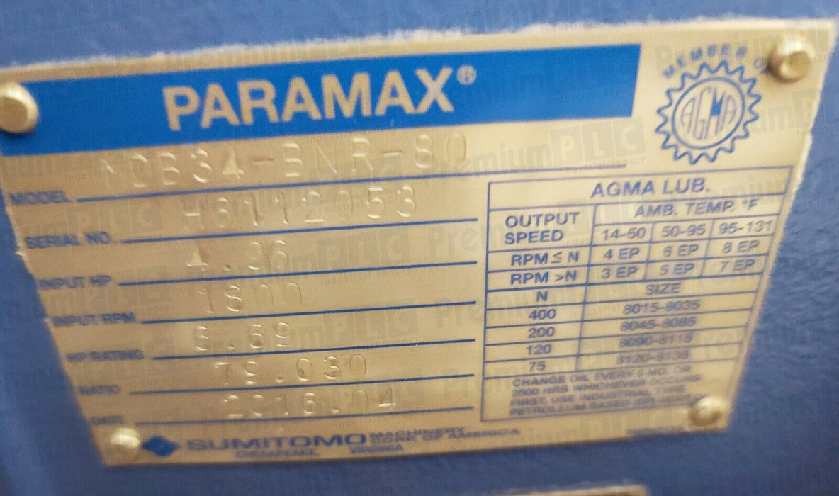 NEW SUMITOMO MDB34-BNR-80 PA213582 PARAMAX M SERIES GEAR REDUCER GBN0N413