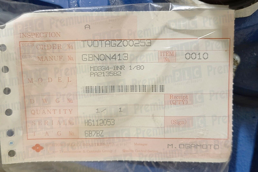 NEW SUMITOMO MDB34-BNR-80 PA213582 PARAMAX M SERIES GEAR REDUCER GBN0N413