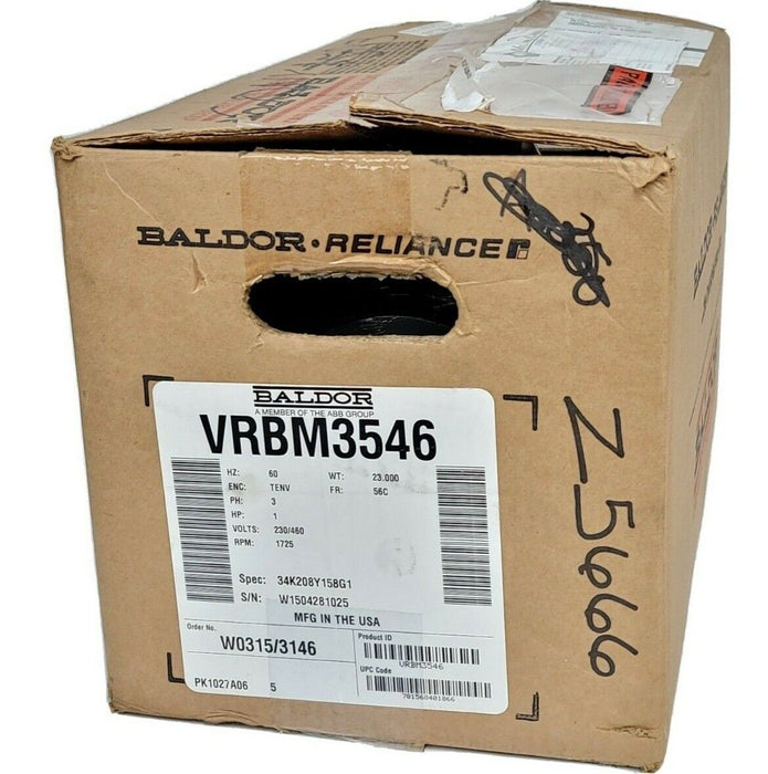 NIB BALDOR VRBM3546 3-PHASE MOTOR 1HP 60HZ 1725RPM 230/460V