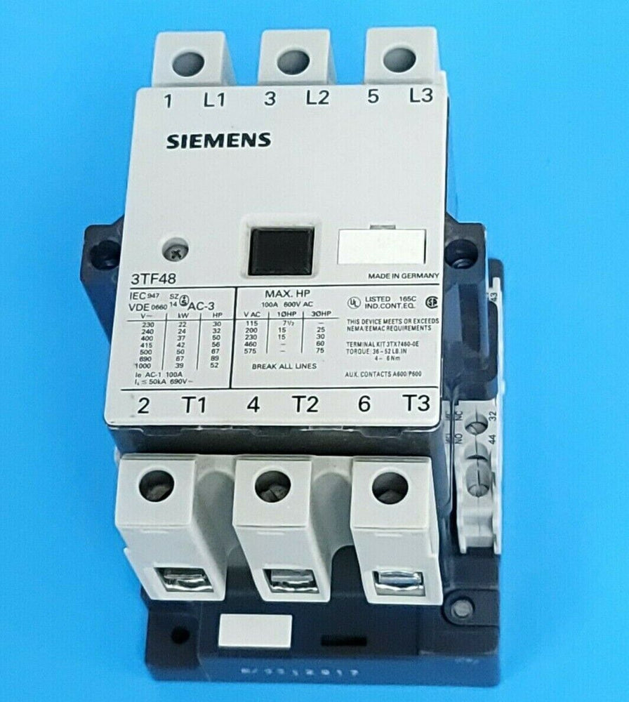 SIEMENS 3TF4810A-K6 CONTACTOR 3-POLE 110/120VAC 3TF48