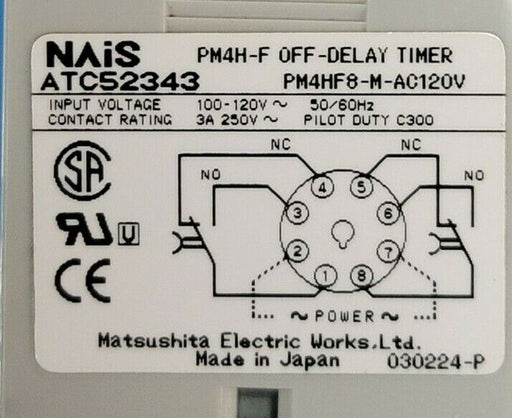LOT OF 2 NAIS PM4H-F OFF-DELAY TIMERS ATC52343 PM4HF8-M-AC120V