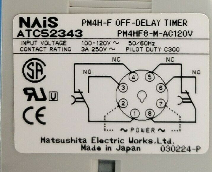 LOT OF 2 NAIS PM4H-F OFF-DELAY TIMERS ATC52343 PM4HF8-M-AC120V