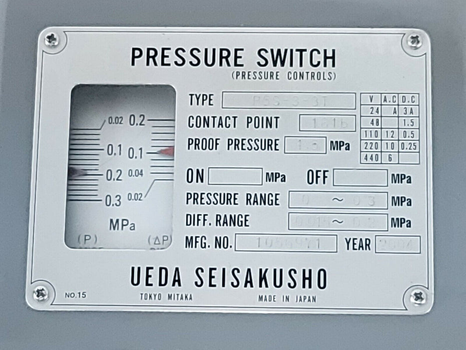 NEW UEDA SEISAKUSHO P5S-3-3T PRESSURE SWITCH P5S33T