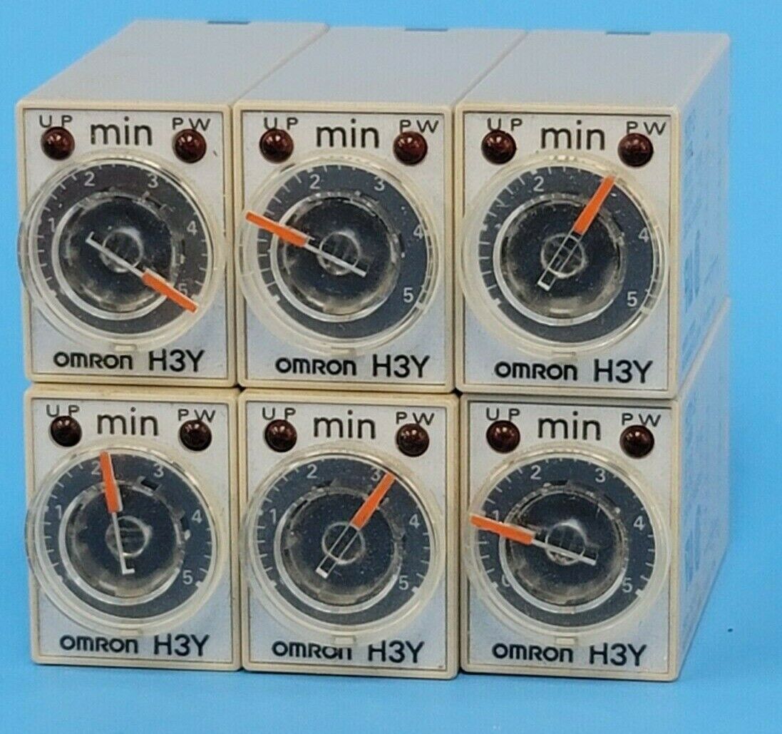 LOT OF 6 OMRON H3Y-2 TIMERS H3Y2 120VAC 0-5 MINUTE