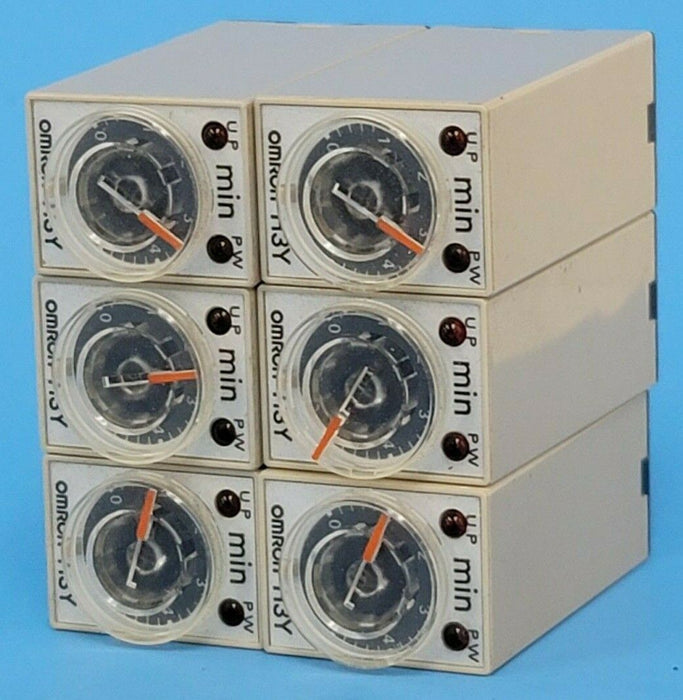 LOT OF 6 OMRON H3Y-2 TIMERS H3Y2 120VAC 0-5 MINUTE