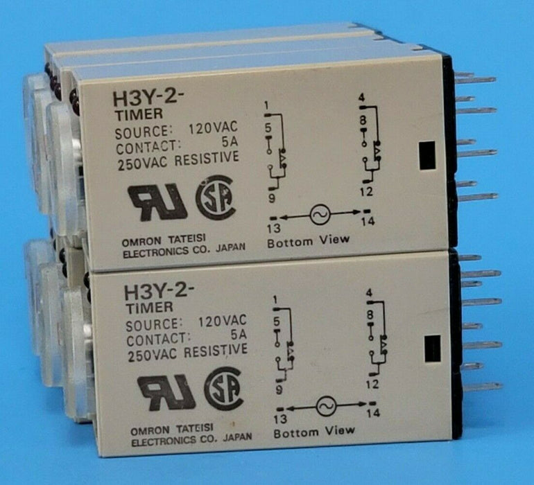 LOT OF 6 OMRON H3Y-2 TIMERS H3Y2 120VAC 0-5 MINUTE