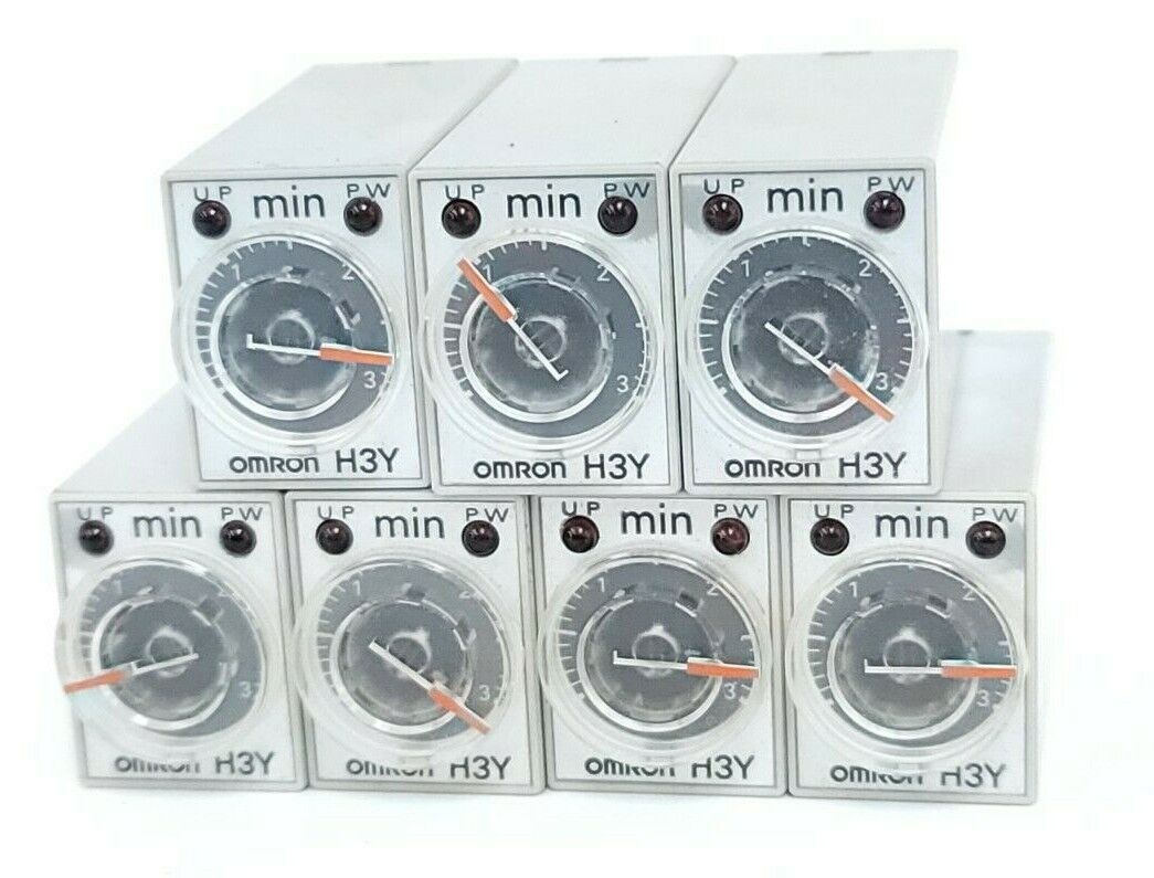 LOT OF 7 OMRON H3Y-2 TIMERS H3Y2 120VAC 0-3 MINUTE