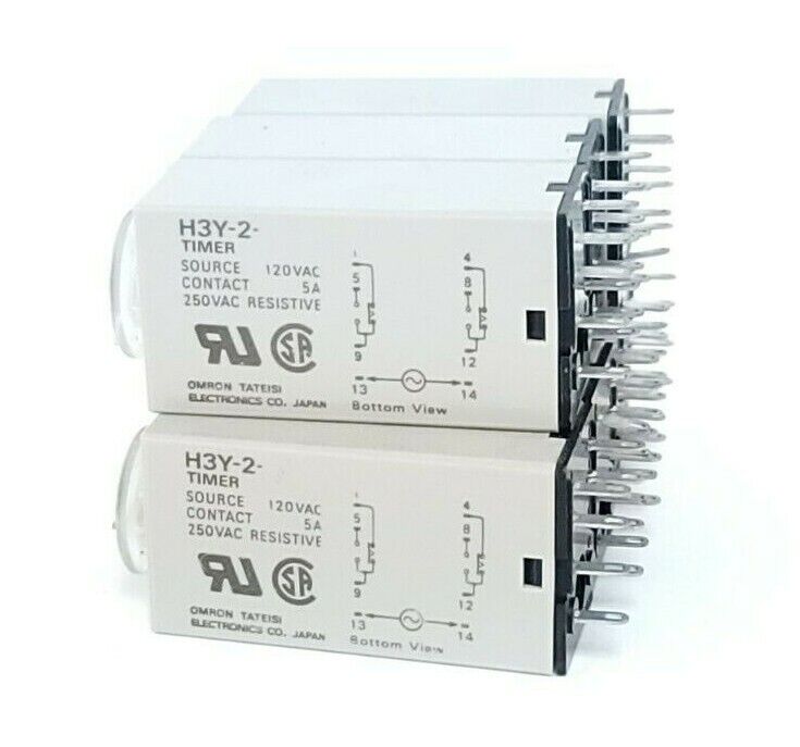 LOT OF 7 OMRON H3Y-2 TIMERS H3Y2 120VAC 0-3 MINUTE