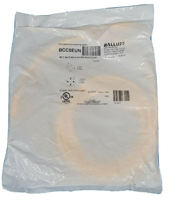 NEW BALLUFF BCC M415-M413-3A-300-EX43T2-030 DOUBLE-ENDED CORDSET BCC0EUN