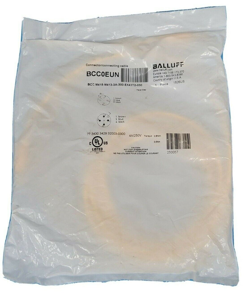 NEW BALLUFF BCC M415-M413-3A-300-EX43T2-030 DOUBLE-ENDED CORDSET BCC0EUN