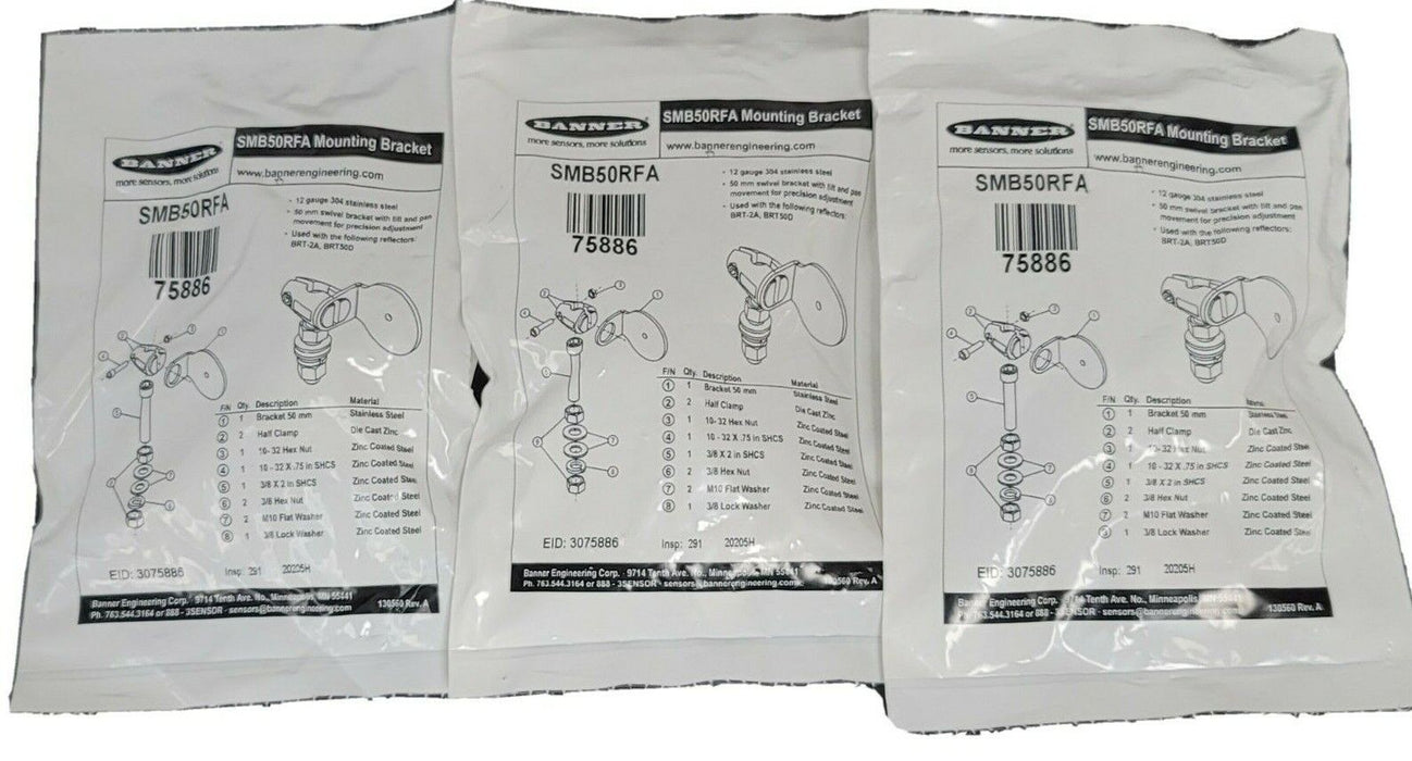 LOT OF 3 NEW BANNER SMB50RFA MOUNTING BRACKETS 75886