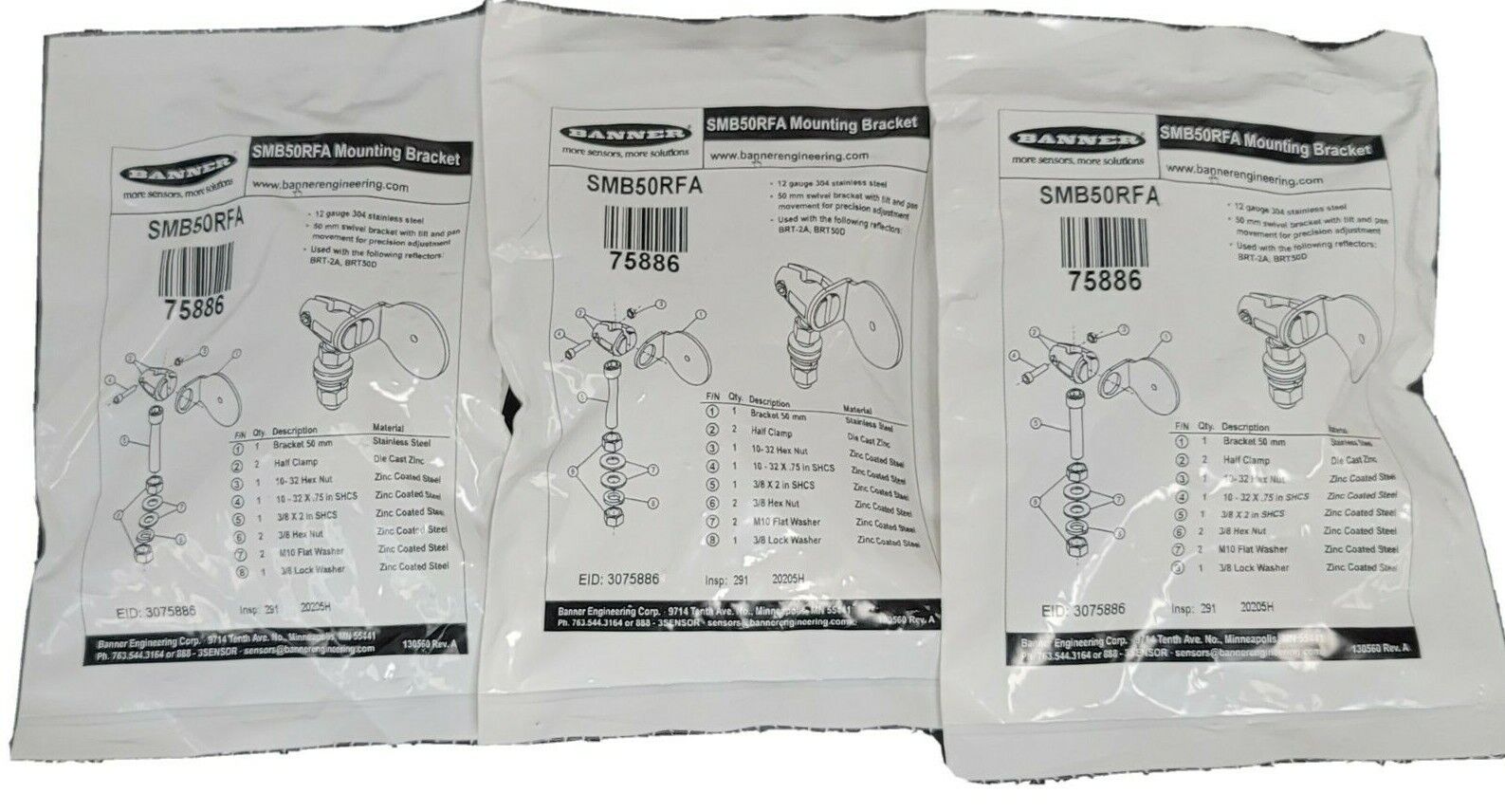LOT OF 3 NEW BANNER SMB50RFA MOUNTING BRACKETS 75886