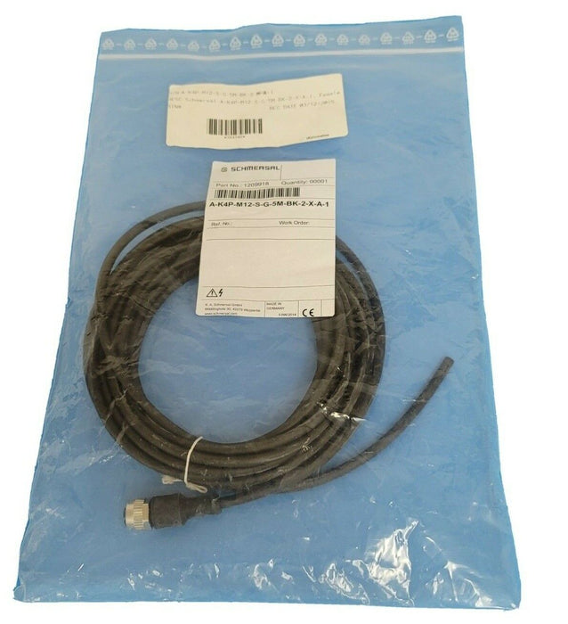 NEW SCHMERSAL P/N: 1209918 CABLE A-K4P-M12-S-G-5M-BK-2-X-A-1