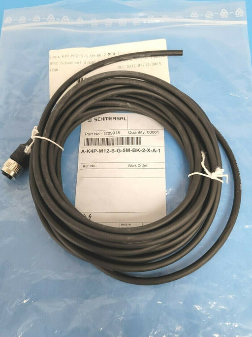 NEW SCHMERSAL P/N: 1209918 CABLE A-K4P-M12-S-G-5M-BK-2-X-A-1