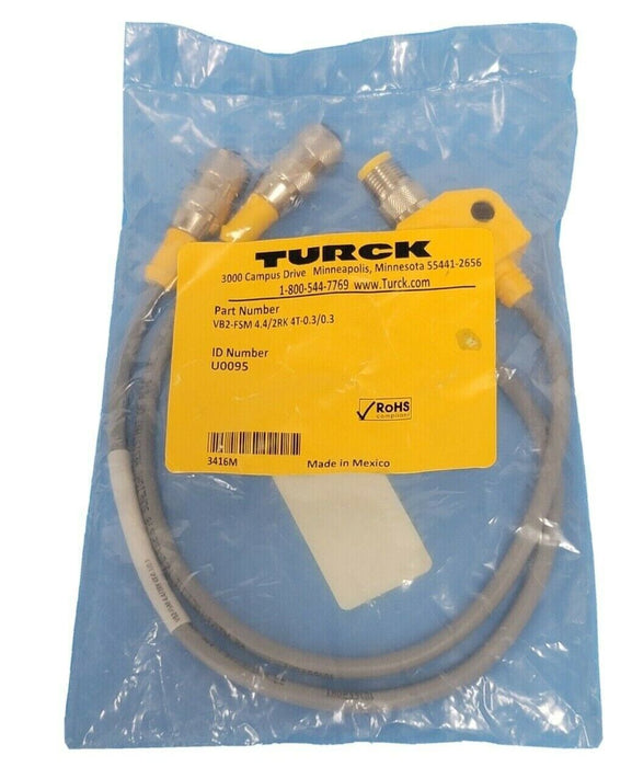 NEW TURCK VB2-FSM 4.4/2RK 4T-0.3/0.3 CORDSET VB2 MOLDED TWIN JUNCTION U0095