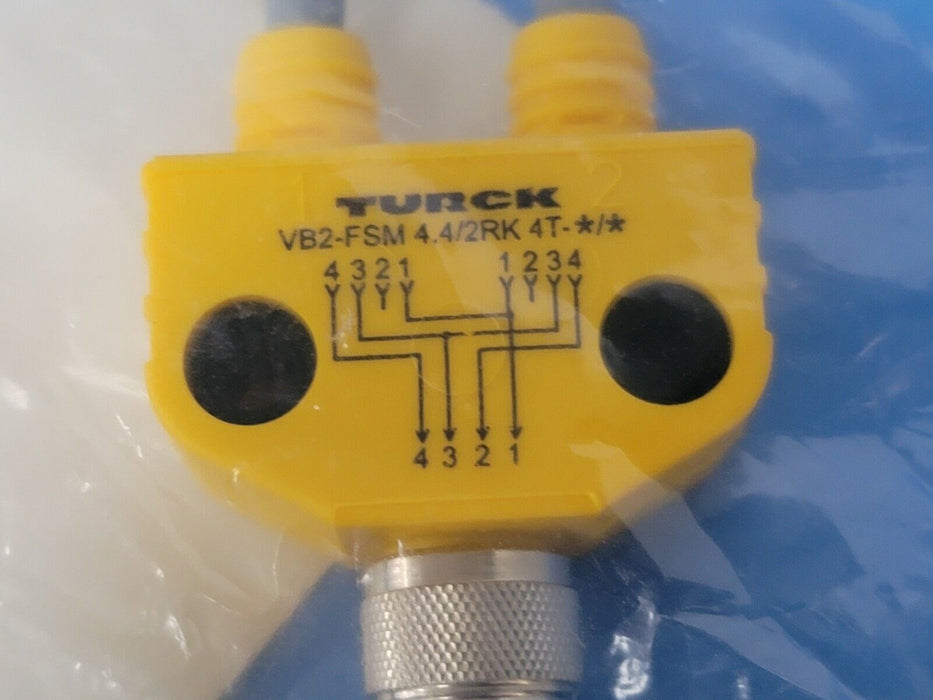 NEW TURCK VB2-FSM 4.4/2RK 4T-0.3/0.3 CORDSET VB2 MOLDED TWIN JUNCTION U0095