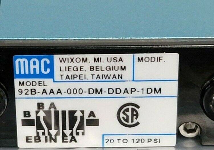 NIB MAC 92B-AAA-000-DM-DDAP-1DM SOLENOID VALVE 24VDC 5.4W