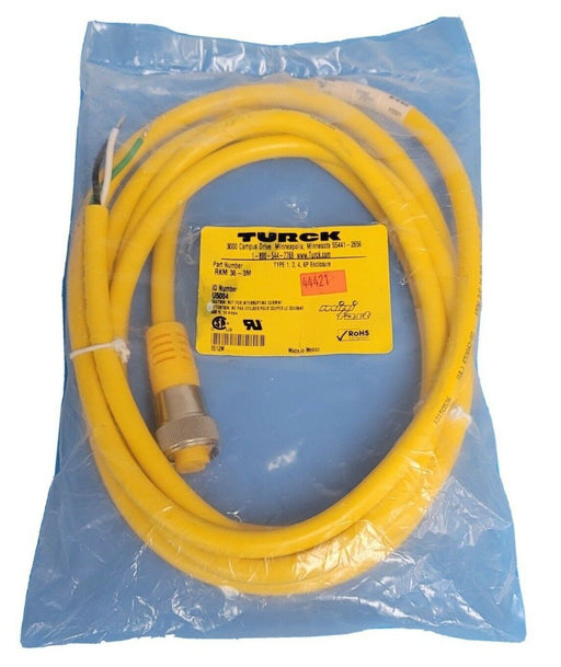 NEW TURCK RKM 36-3M MINIFAST CORDSET 600V 10A, IDENT. NO. U5004
