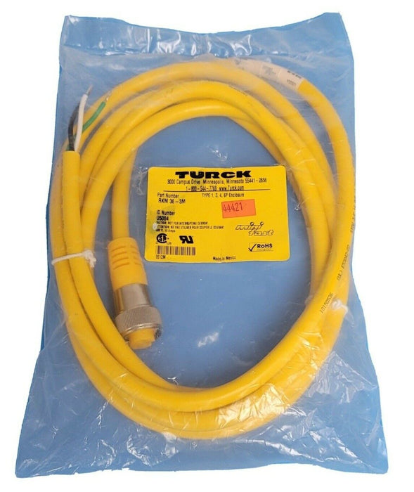 NEW TURCK RKM 36-3M MINIFAST CORDSET 600V 10A, IDENT. NO. U5004