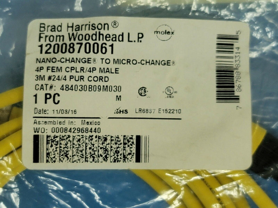NEW BRAD HARRISON WOODHEAD 1200870061 CORDSET CAT#: 484030B09M030
