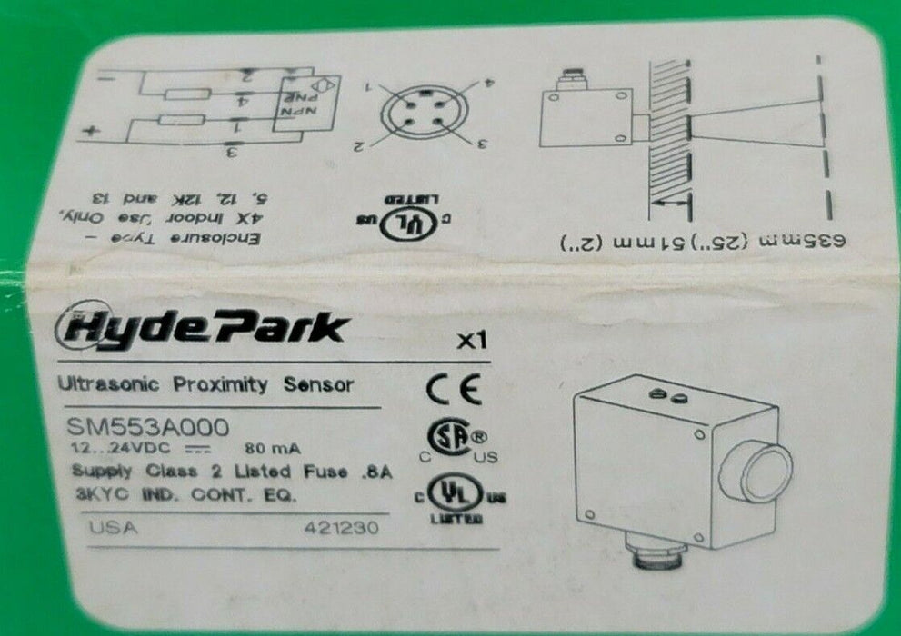 NIB SCHNEIDER ELECTRIC HYDE PARK SM553A000 ULTRASONIC PROXIMITY SENSOR