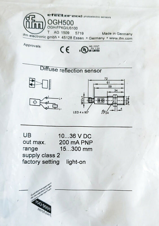 NEW IFM EFECTOR OGH500 PHOTOELECTRIC DIFFUSE REFLECTION SENSOR OGH-FPKG/US100