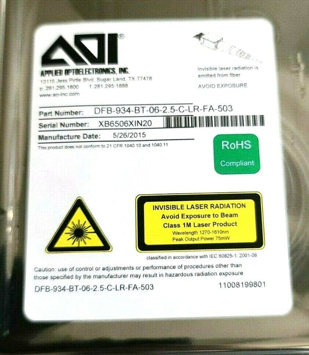 APPLIED OPTPELECTRONICS AOI DFB-934-BT-06-2.5-C-LR-FA-503 193.4THz DFB LASER 6mW