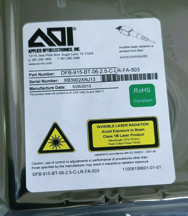 APPLIED OPTPELECTRONICS AOI DFB-915-BT-06-2.5-C-LR-FA-503 TOSA MODULE W/ LASER