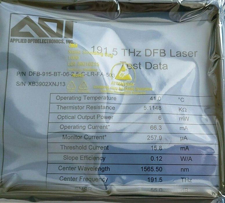 APPLIED OPTPELECTRONICS AOI DFB-915-BT-06-2.5-C-LR-FA-503 TOSA MODULE W/ LASER