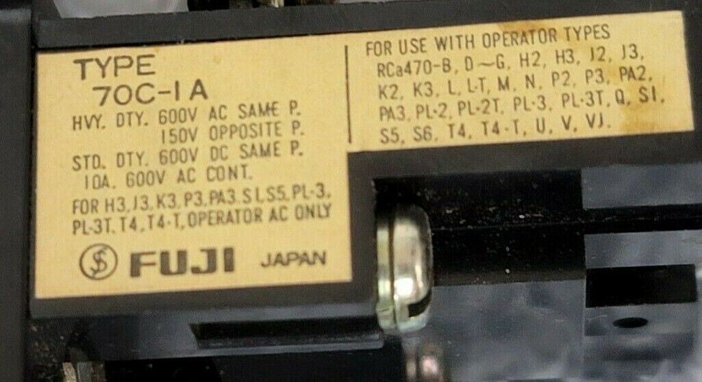 LOT OF 2 FUJI ELECTRIC 70C-IA CONTACT BLOCKS 70CIA, YELLOW CAP PUSHBUTTON