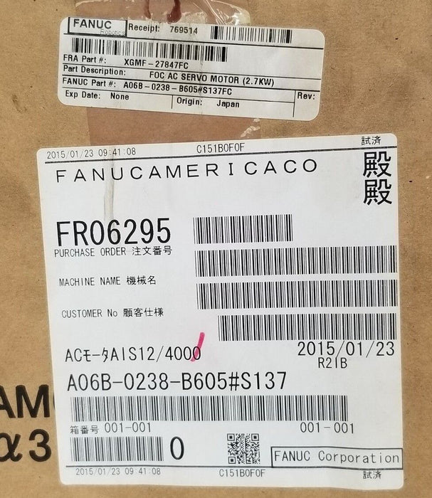 NIB FANUC A06B-0238-B605 #S137 AIS 12/4000 AC SERVO MOTOR XGMF-27847FC