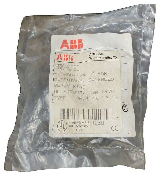 NEW ABB CBK-KPEC PUSHBUTTON CLEAR MOMENTARY EXTENDED BLACK RING