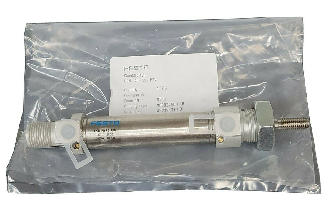 NEW FESTO DSN-20-50-PPV STANDARD CYLINDER 20 MM PISTON 50 MM STROKE 10BAR