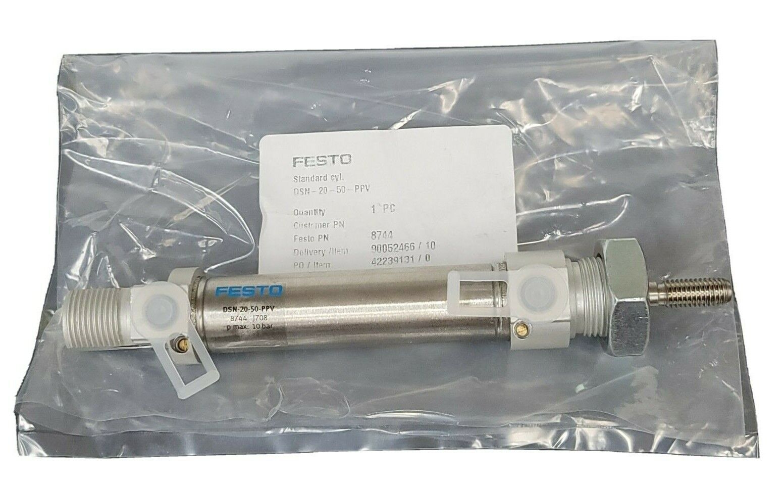 NEW FESTO DSN-20-50-PPV STANDARD CYLINDER 20 MM PISTON 50 MM STROKE 10BAR