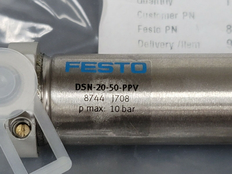 NEW FESTO DSN-20-50-PPV STANDARD CYLINDER 20 MM PISTON 50 MM STROKE 10BAR