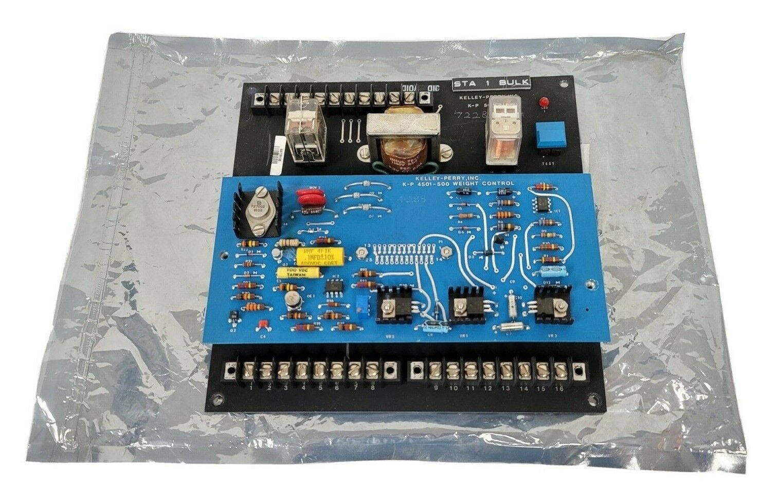 REPAIRED KELLEY-PERRY K-P 501 PC BOARD W/ 4501-500 WEIGHT CONTROL BOARD