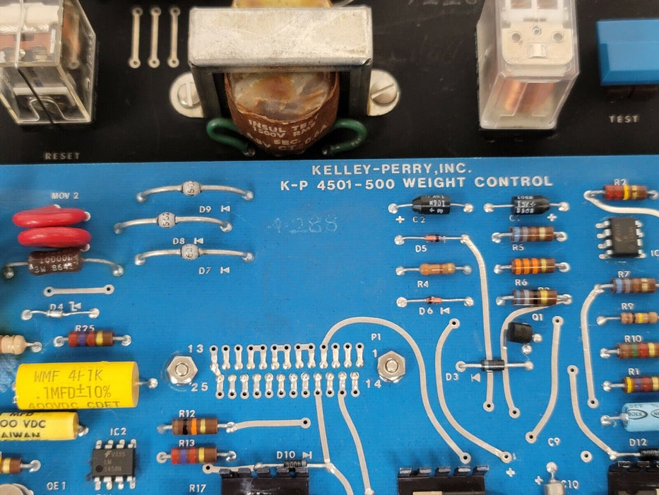 REPAIRED KELLEY-PERRY K-P 501 PC BOARD W/ 4501-500 WEIGHT CONTROL BOARD