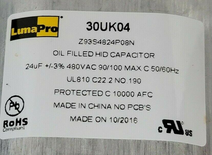 NIB LUMAPRO 30UK04 OIL-FILLED HID CAPACITOR